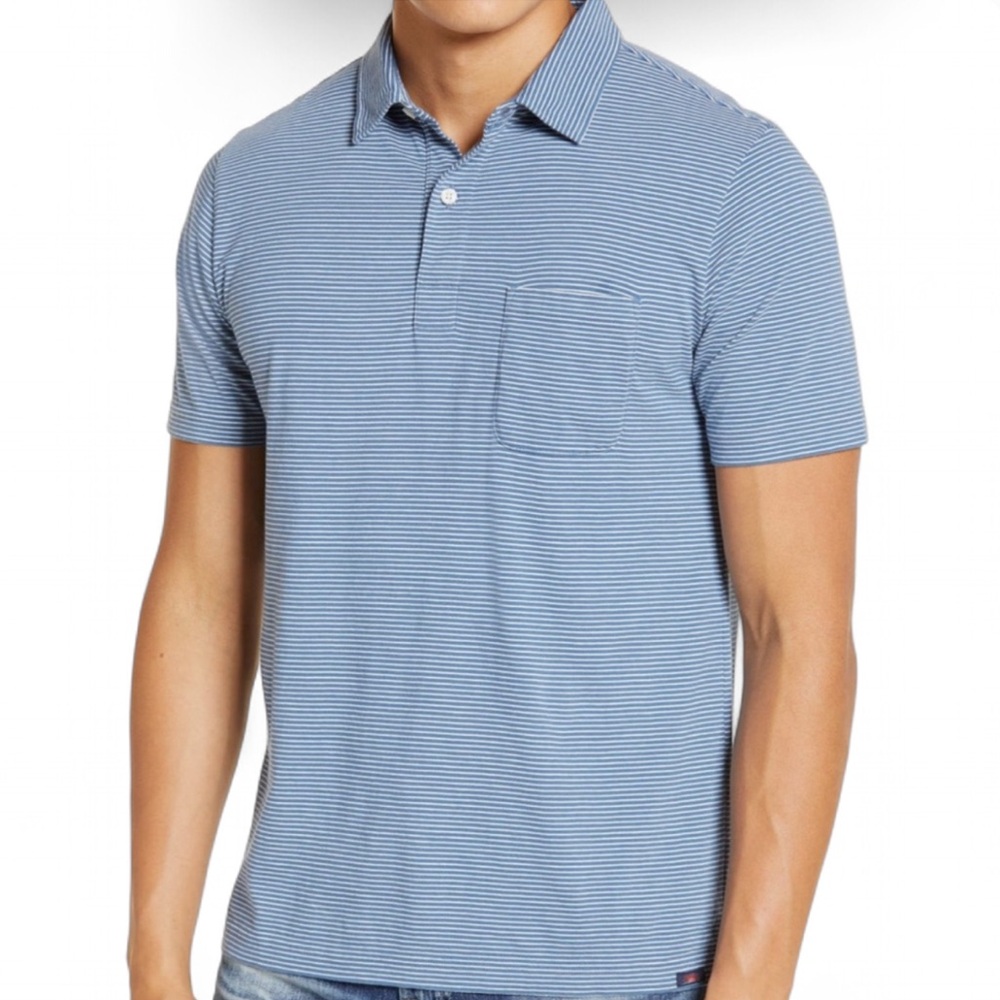 Faherty Feeder Stripe Polo Shirt Navy Blue XXL